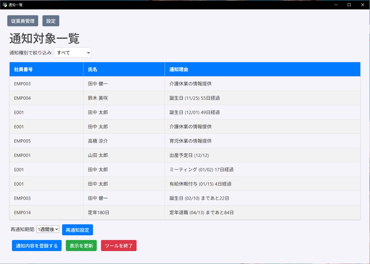 つうしんぼ メイン画面